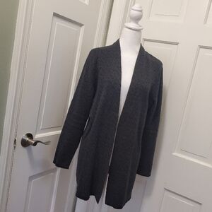 Charter Club Animal Print Charcoal Gray Open Front Cardigan large